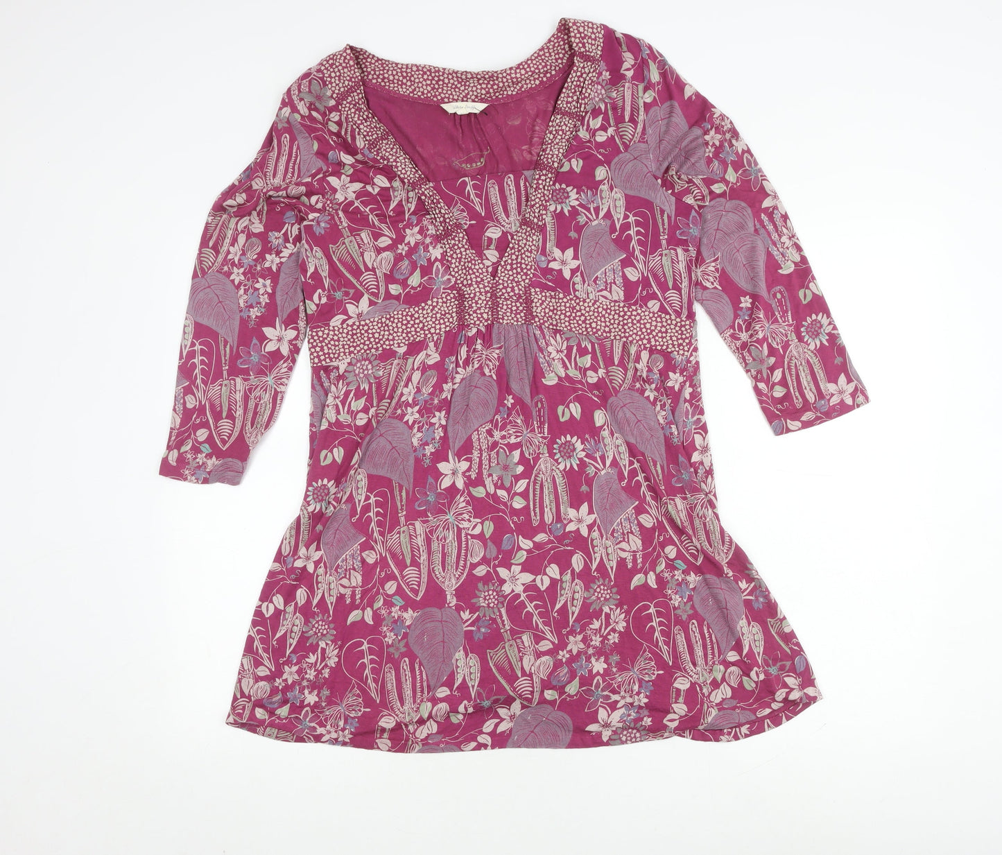 White Stuff Women's Pink Floral 3/4 Sleeve Shift Dress
