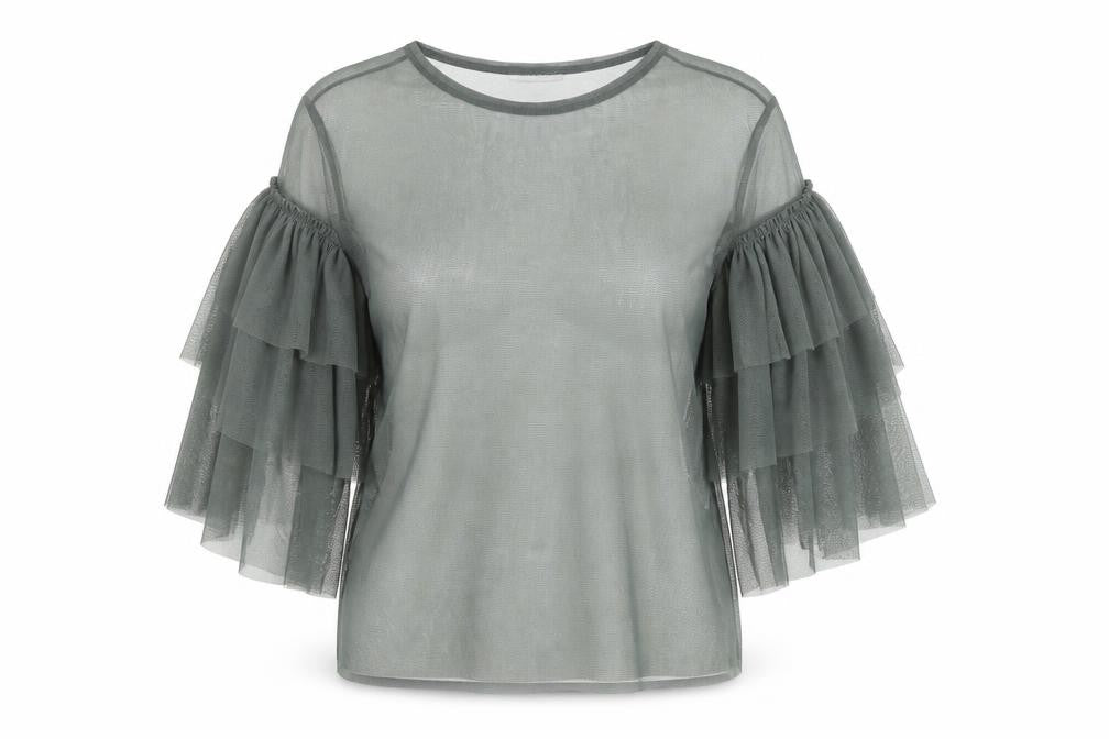 Zara Trafaluc Women's Green Mesh Top with Flared Sleeves S
