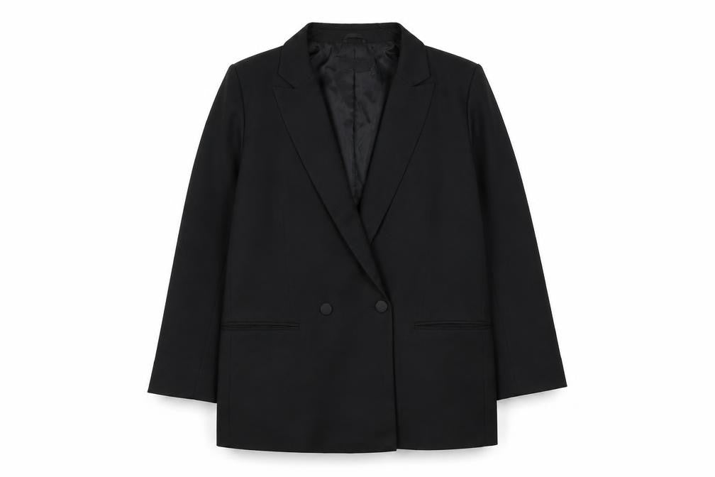 Front view of ASOS DESIGN Women's Black Regular Double-Breasted Blazer