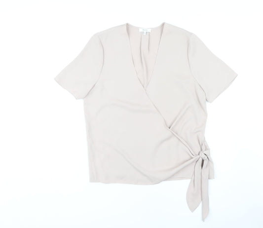 Reiss Women's Beige Wrap Blouse Size 12 Polyester V-Neck