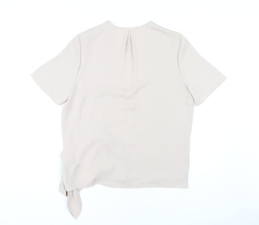 Reiss Women's Beige Wrap Blouse Size 12 Polyester V-Neck
