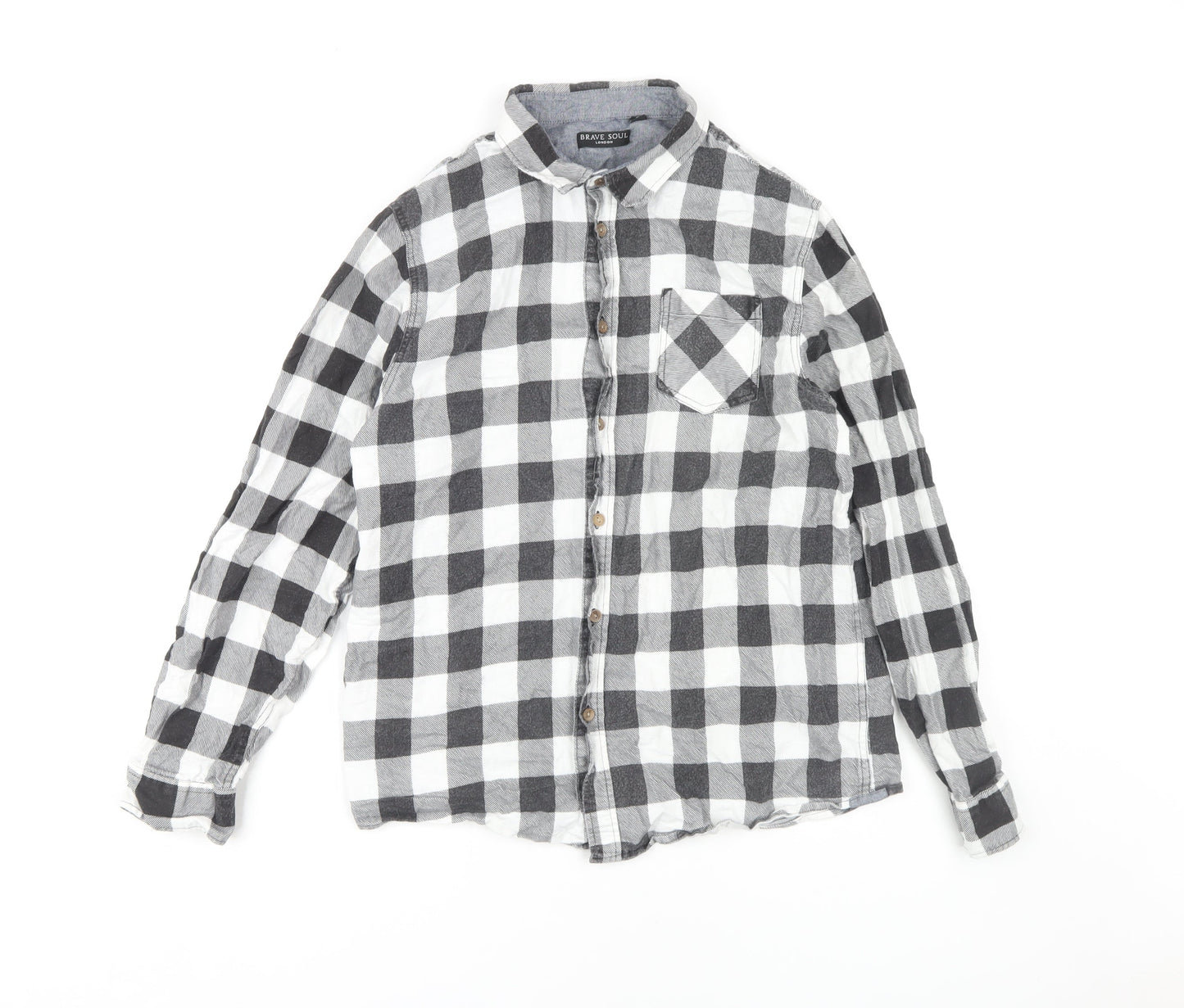 Brave Soul Men's Black Check Shirt Large