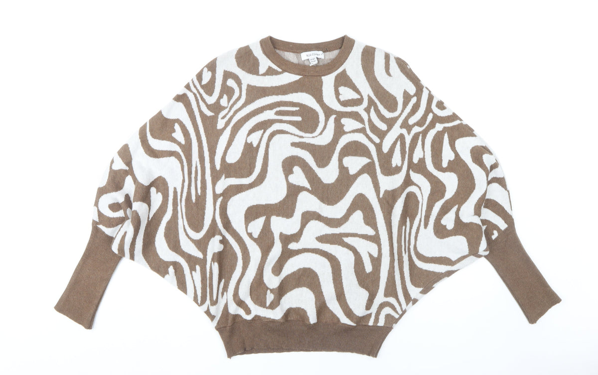 Additional front view of Wild Flower Women's Brown Geometric Jumper M/L
