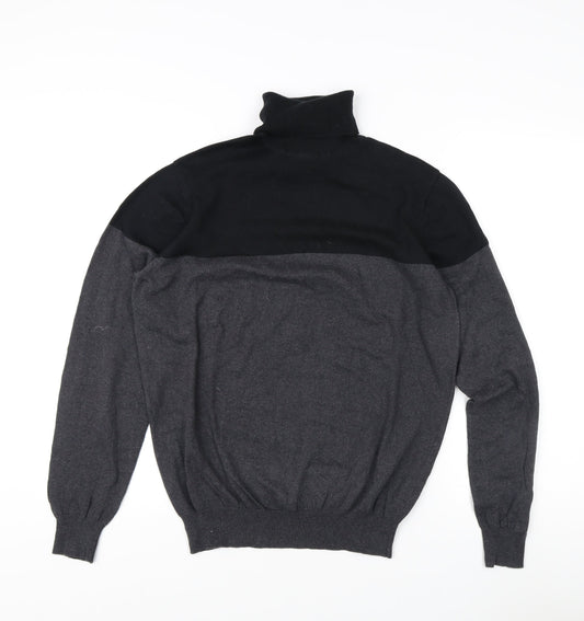 Moss London Men's Black Grey Roll Neck Jumper, M