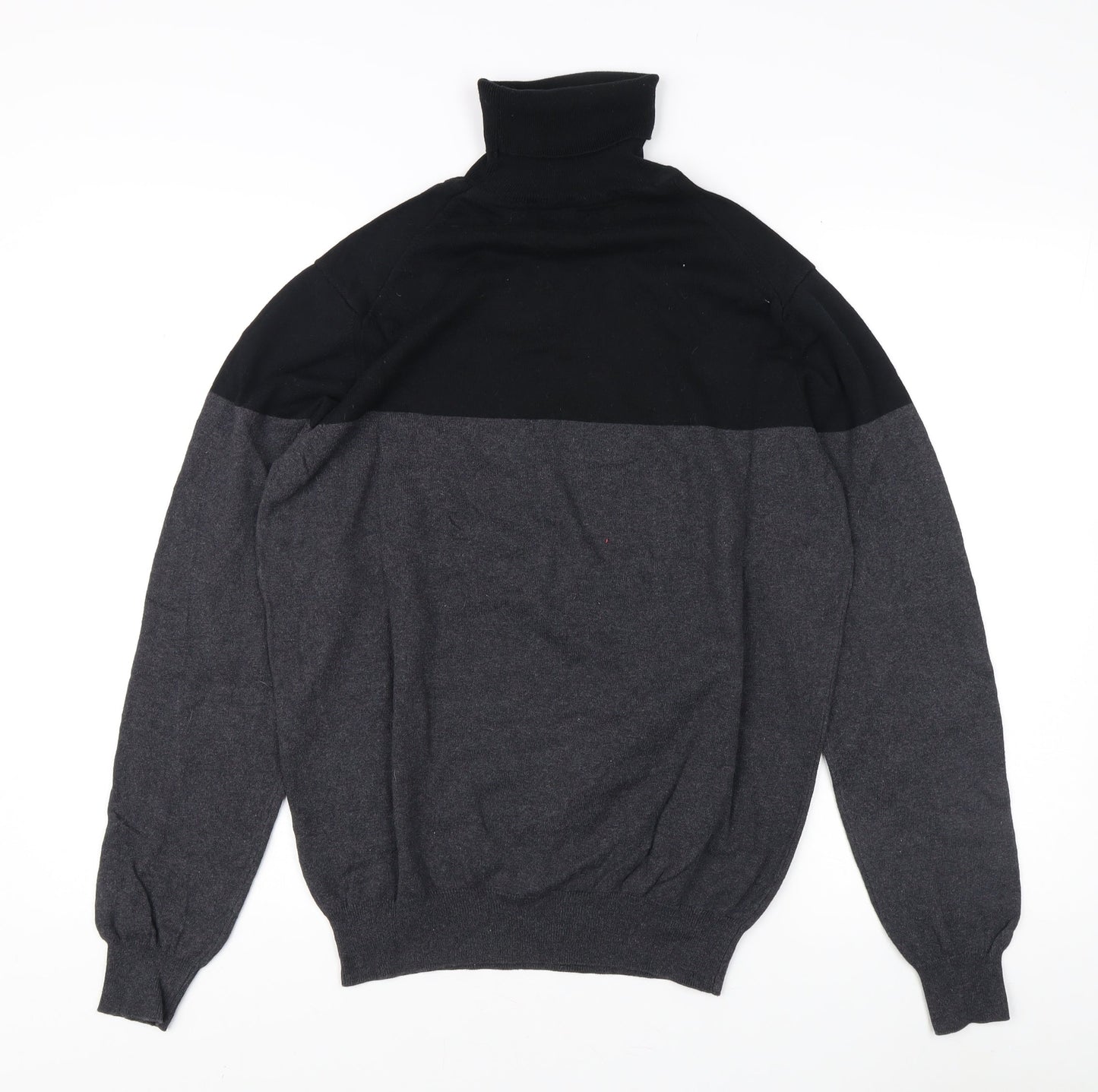 Moss London Men's Black Grey Roll Neck Jumper, M