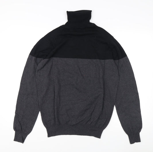 Moss London Men's Black Grey Roll Neck Jumper, M