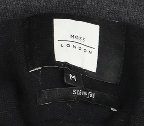Moss London Men's Black Grey Roll Neck Jumper, M