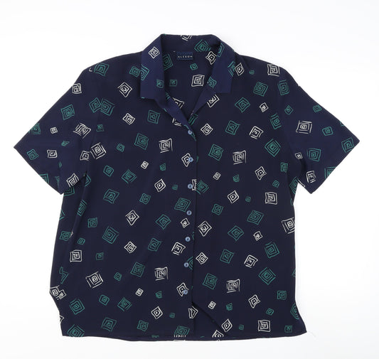 Alexon Women's Black Geometric Button-Up Shirt Size 16