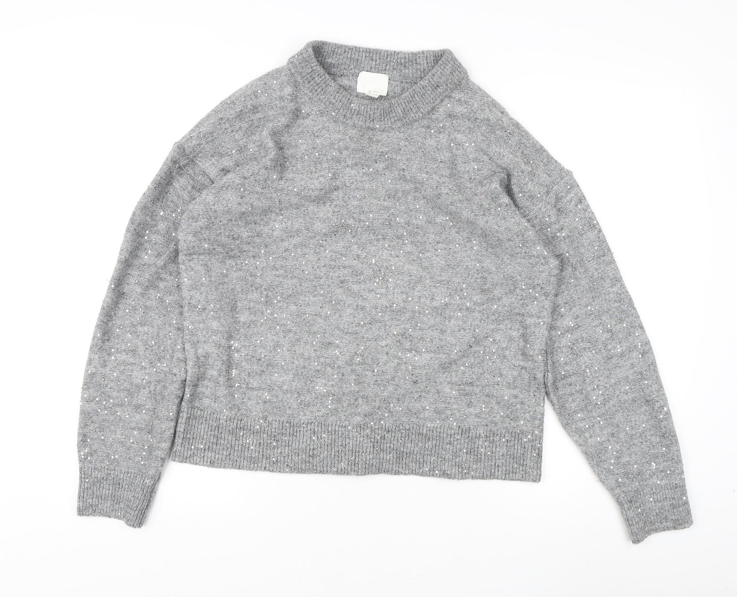 H&M Women's Grey Sequin Pullover Jumper XS
