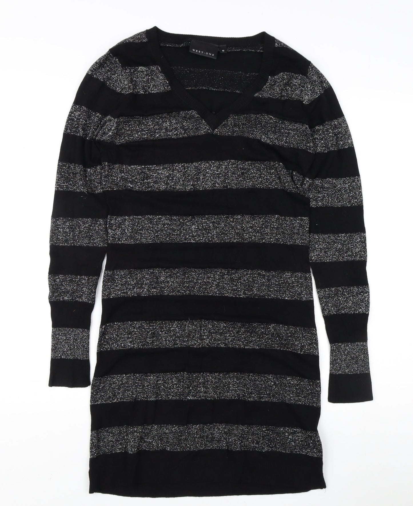 West One Women's Black Striped Pullover Jumper Size 12