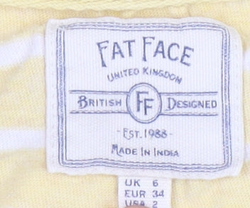 Fat Face Women's Yellow Striped Cotton T-Shirt, Size 6