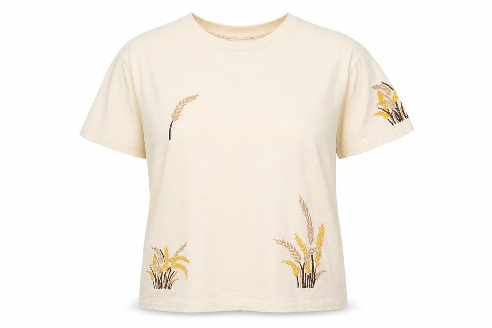 Zara Women's Beige Embroidered T-Shirt, Size 12