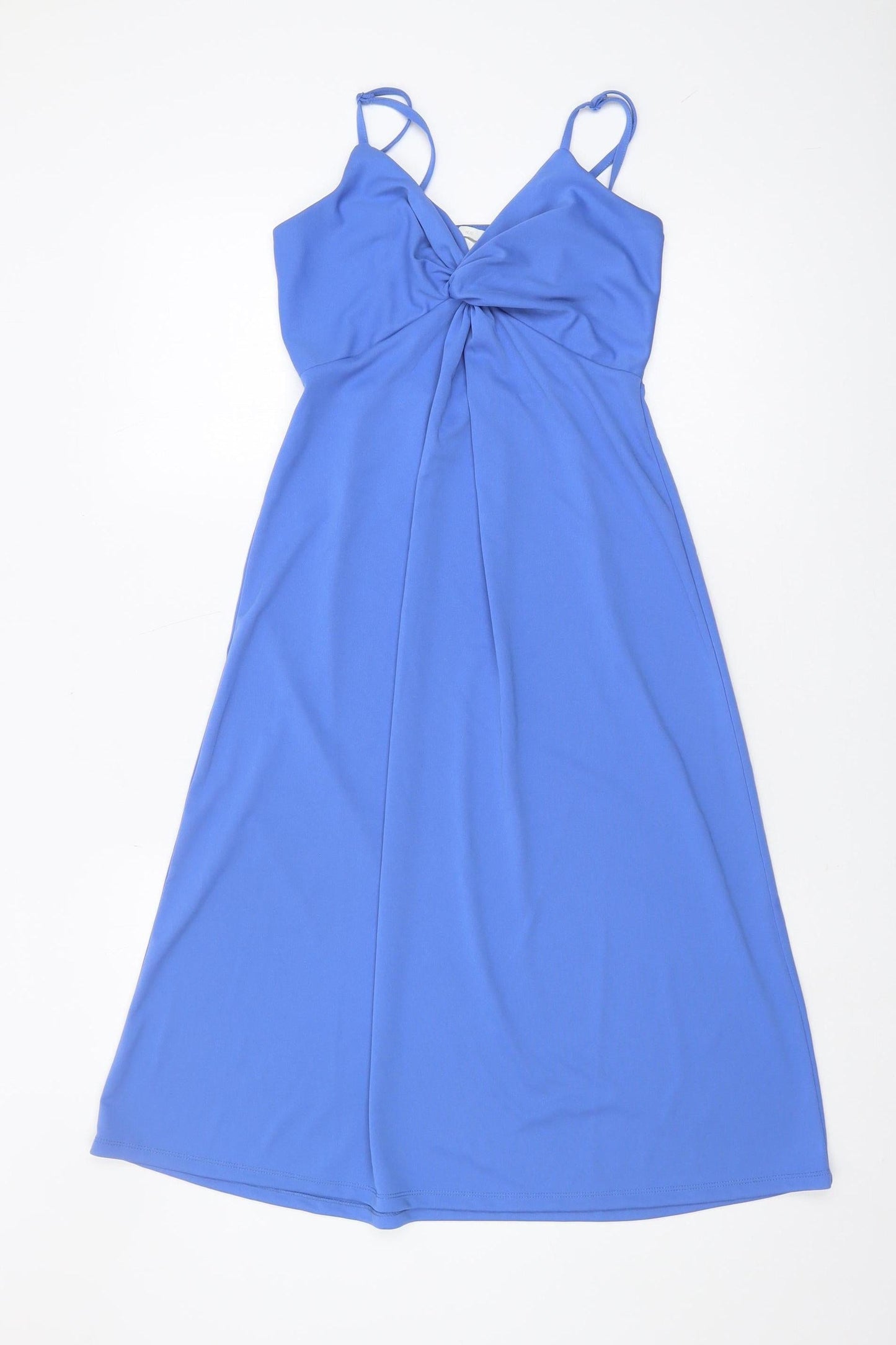 H&M Women's Blue Slip Dress XS, Midi, Smocked Back