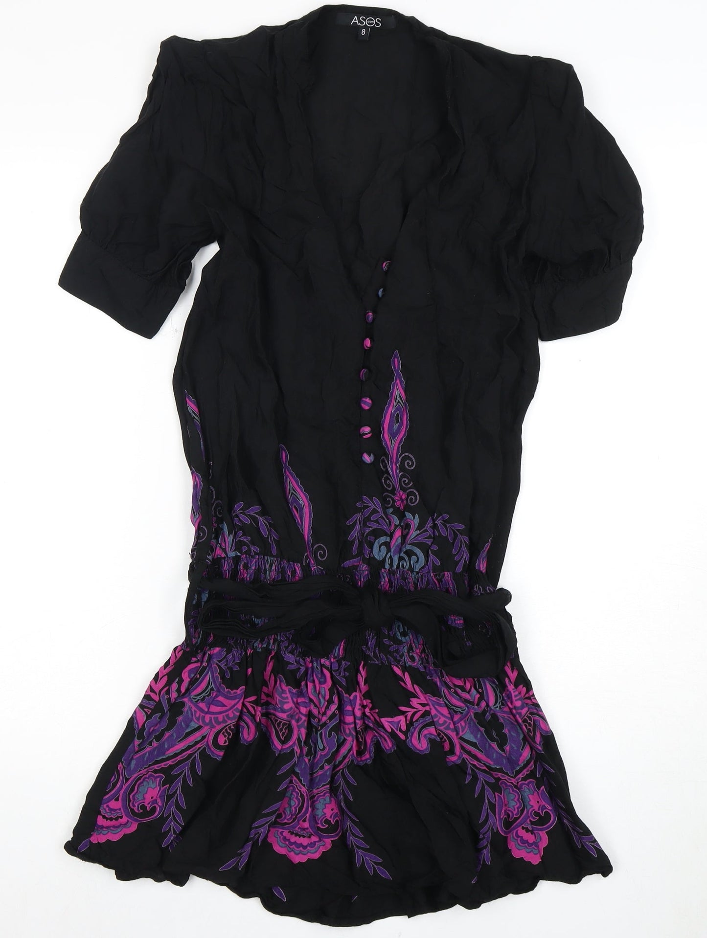 ASOS Women's Black Paisley V-Neck Dress Size 8