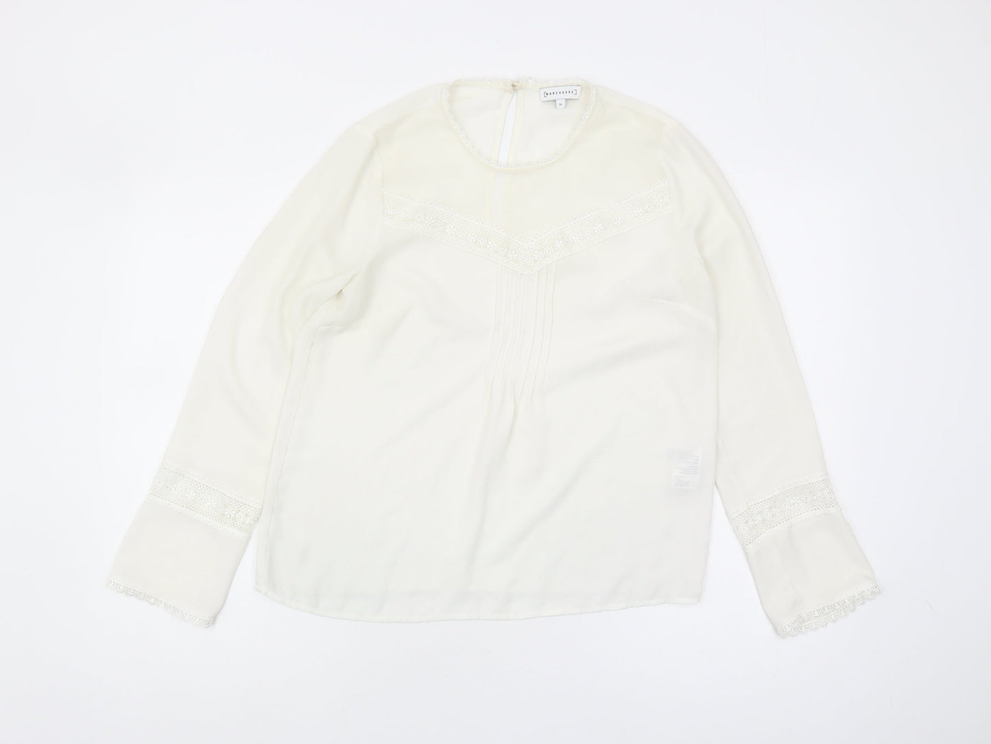 Warehouse Women's White Tunic Blouse, Size 10, Lace Accents