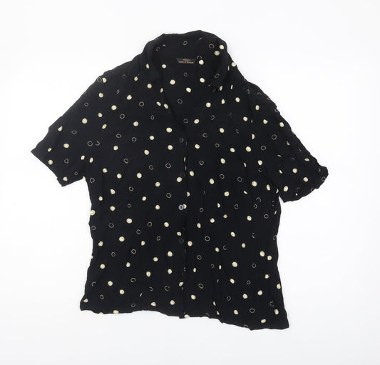 Marks and Spencer Women's Black Polka Dot Blouse - Size 16