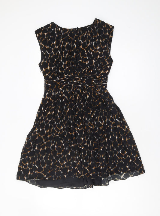 Boden Women's Black Brown Animal Print A-Line Dress