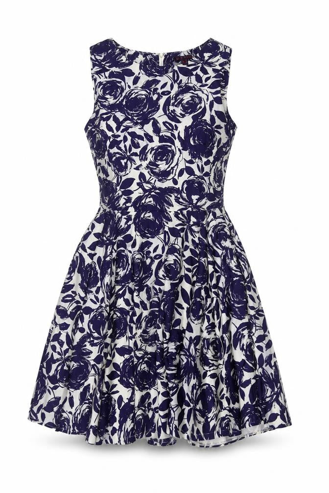 Mandi Women's Blue Floral Dress UK 10 Sleeveless