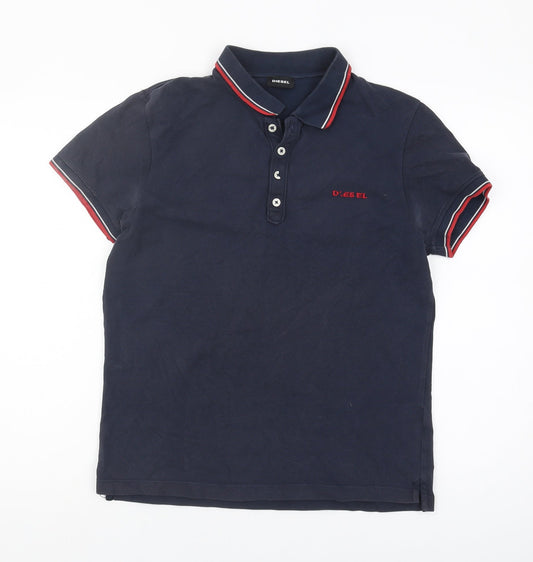 Diesel Men's Blue Polo Shirt Medium with Logo Accent