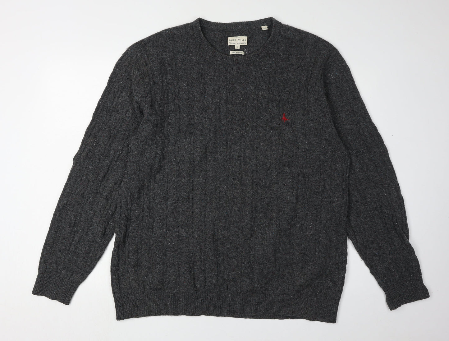 Jack Wills Grey XL Men's Cable-Knit Wool Pullover