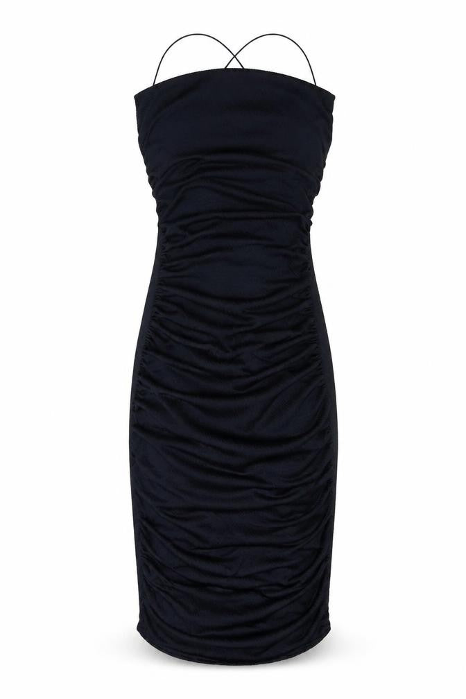 Front view of Elegant Black Ruched Bodycon Dress -, size 8