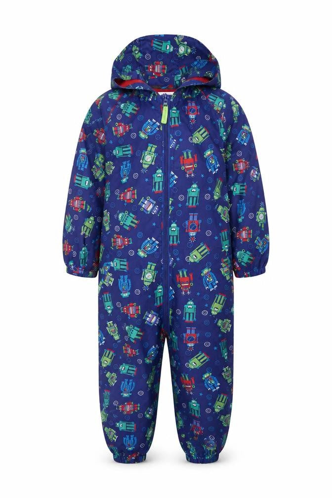 Front view of Bluezoo boys’ blue robot print hooded jacket, size 5-6