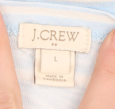 J.Crew Women's Blue Striped Boat Neck T-Shirt L