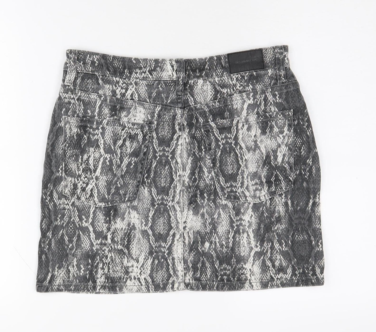 Zara Women's Grey Snake Print Denim Skirt Size 12