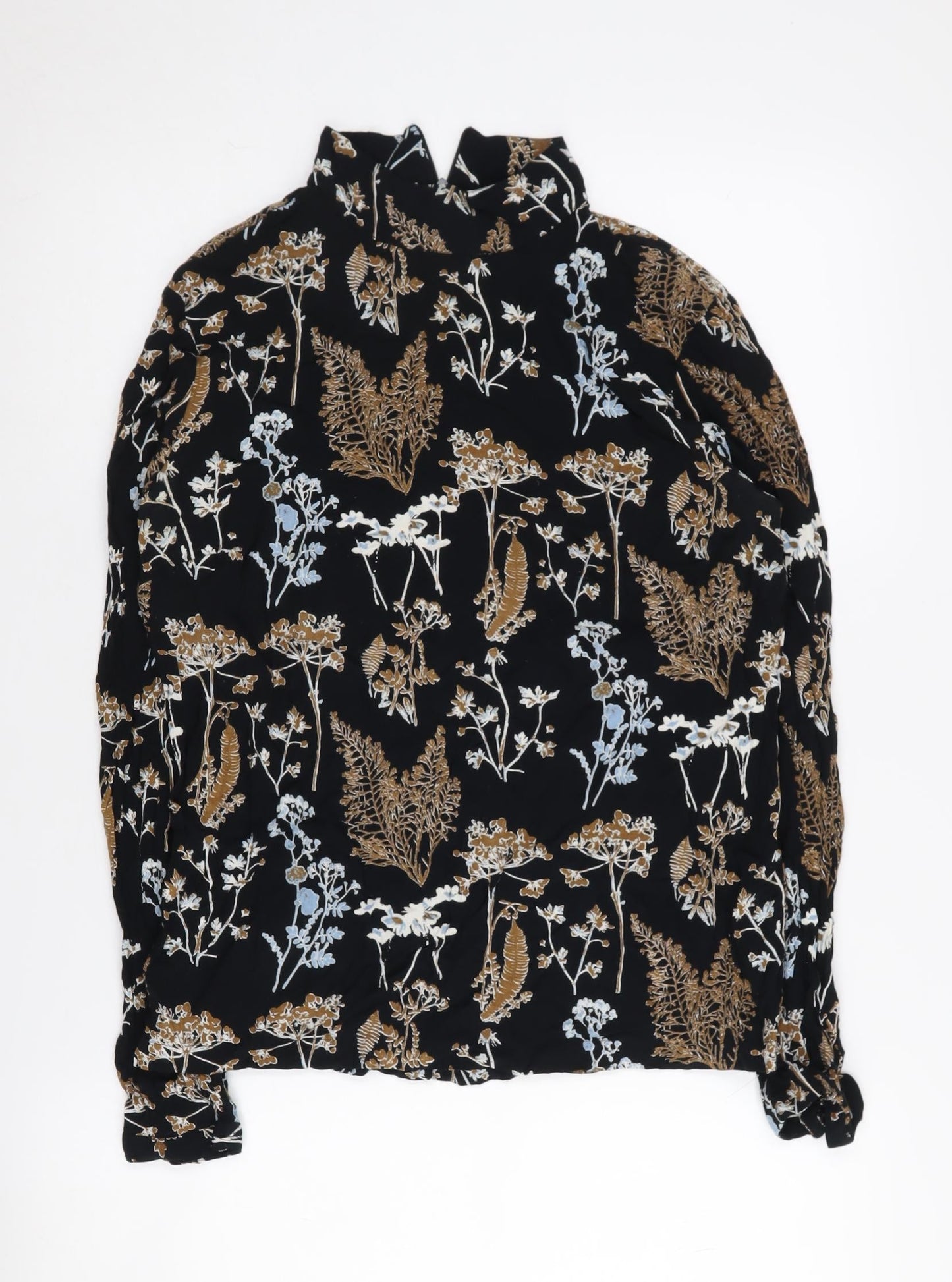 PIECES Women's Black Floral High Neck Long Sleeve Top