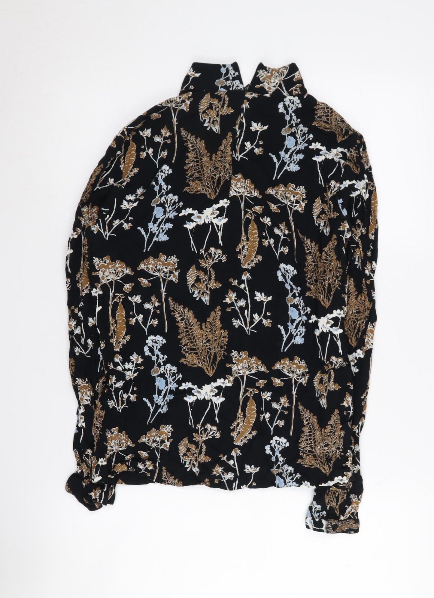 PIECES Women's Black Floral High Neck Long Sleeve Top
