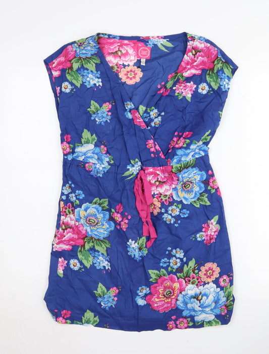 Joules Women's Blue Floral Wrap Blouse, Size S