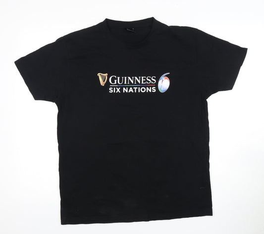 Guinness Men's Black Six Nations T-Shirt L - Cotton Crew Neck