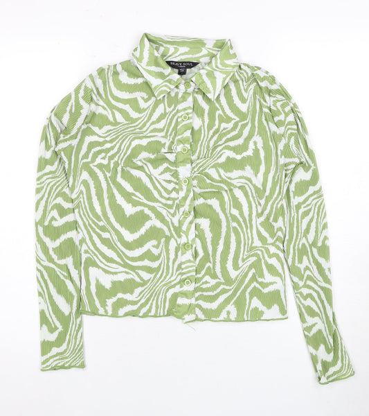 Brave Soul Women's Green Animal Print Button-Up Shirt