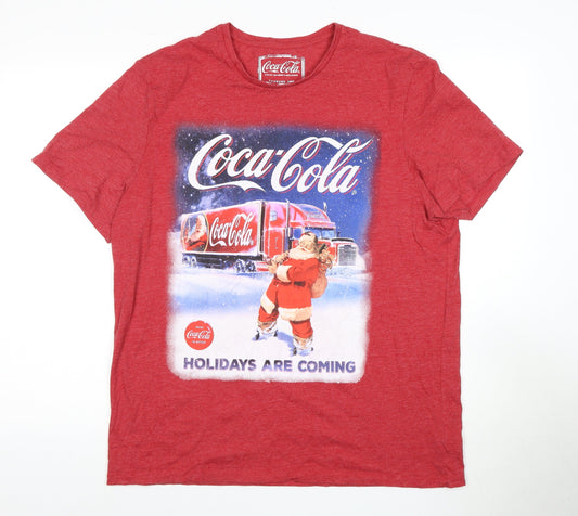 Coca-Cola Men's Red Graphic Christmas T-Shirt XL