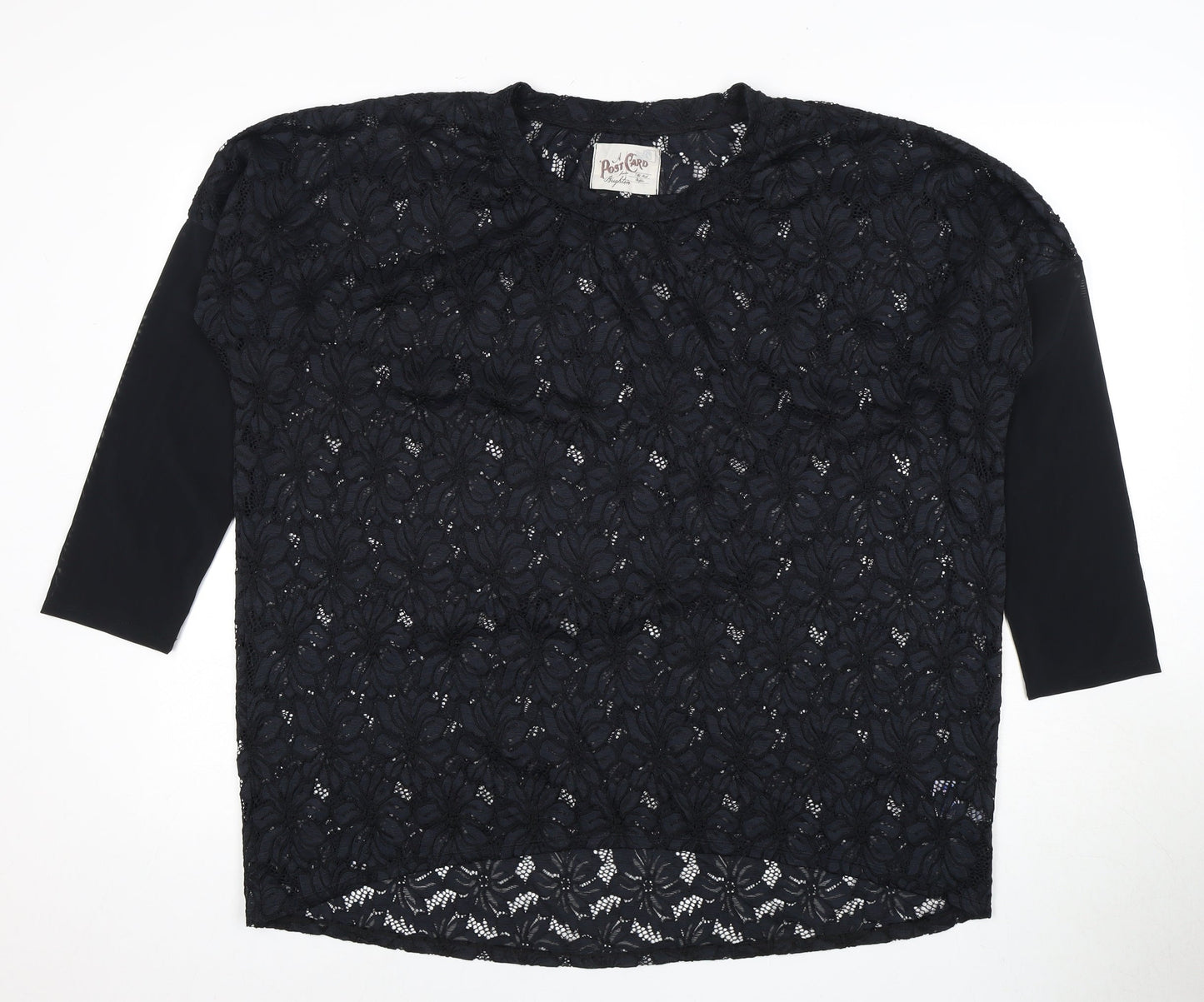 Post Card Women's Black Lace 3/4 Sleeve Top Size 2