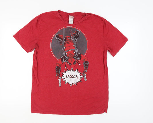 Marvel Men's Red Deadpool Comic T-Shirt L