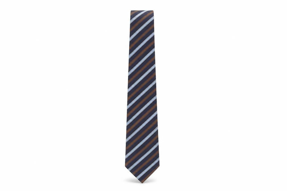 Dehavilland Men's Blue Brown Striped Silk Tie One Size