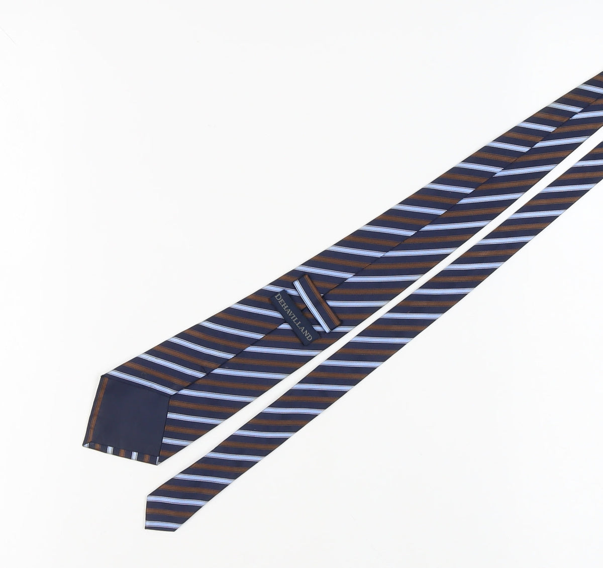 Dehavilland Men's Blue Brown Striped Silk Tie One Size