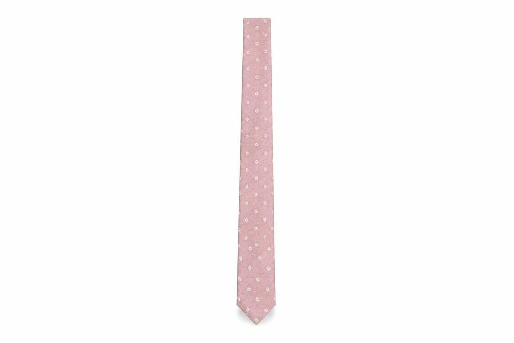 Front view of Jaeger Men's Pink Slim Silk Paisley Tie