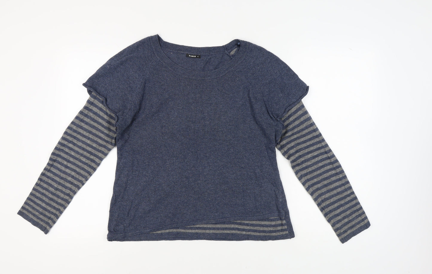 Roman Women's Blue Striped Pullover Jumper Size 16