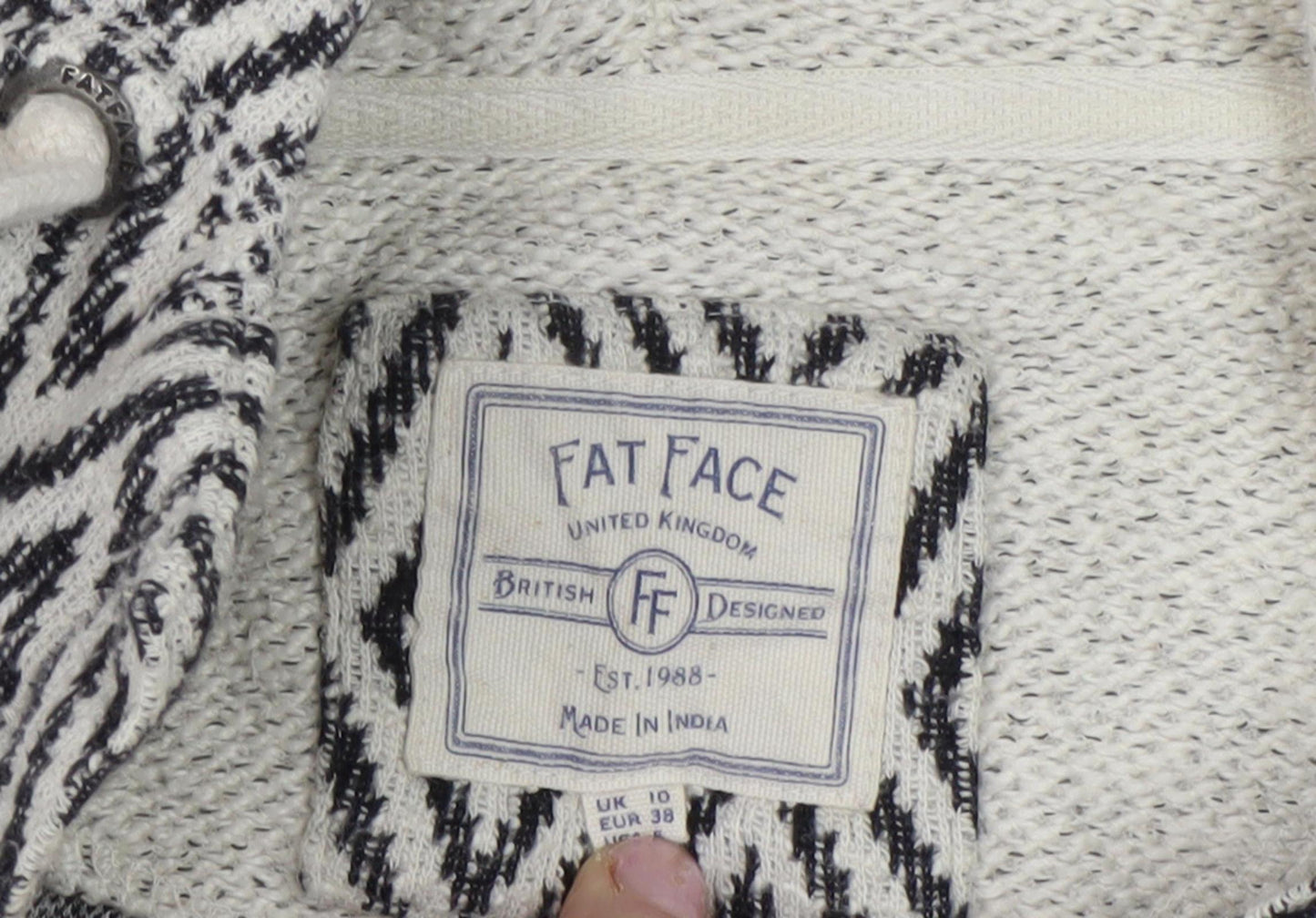 Fat Face Women's Henley Hoodie, Black, Size 10