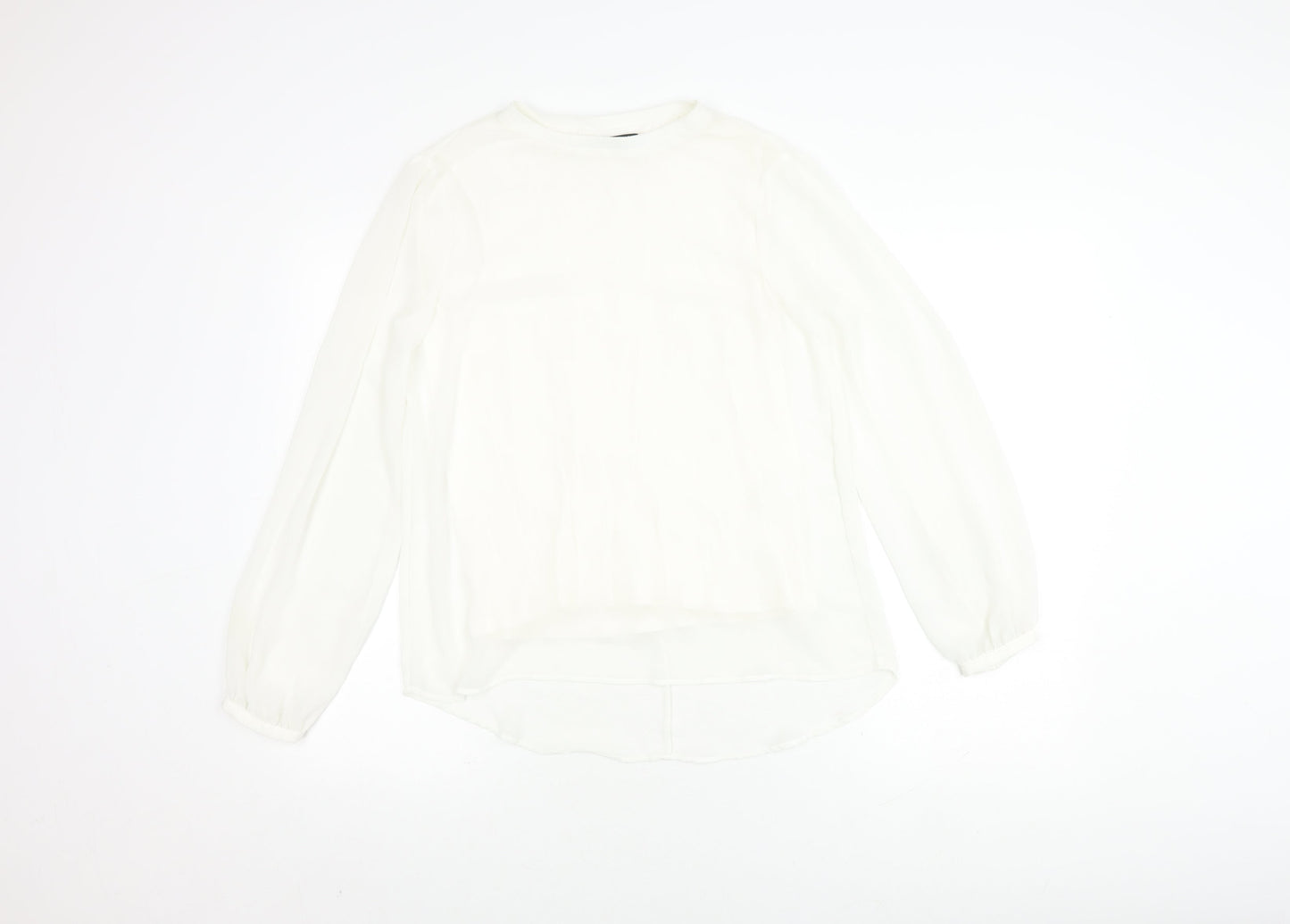Zara Women's White Long Sleeve Blouse, Size 8