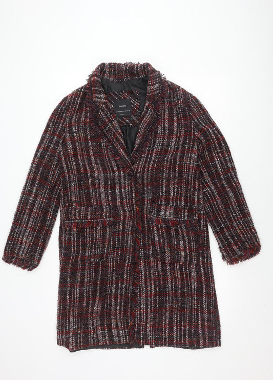 Bershka Women’s Multicoloured Check Tweed Coat - Size 6