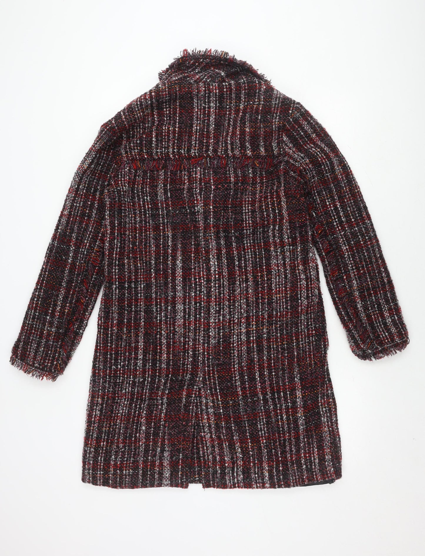 Bershka Women’s Multicoloured Check Tweed Coat - Size 6
