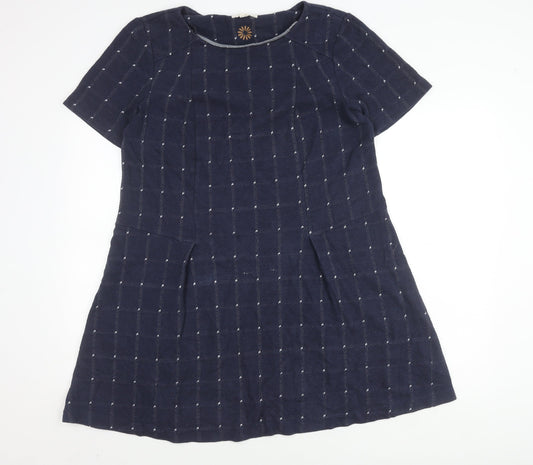 White Stuff Women's Blue A-Line Dress, Size 14, Check Pattern
