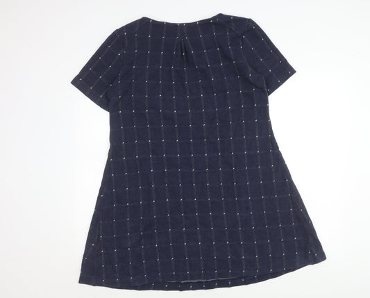 White Stuff Women's Blue A-Line Dress, Size 14, Check Pattern