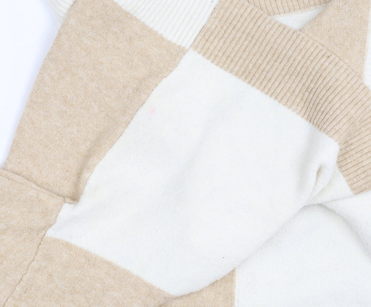 MNG Women's Beige Check Pullover Jumper Size 12