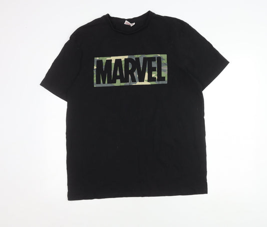Marvel Men's 2XL Black Cotton T-Shirt with Logo