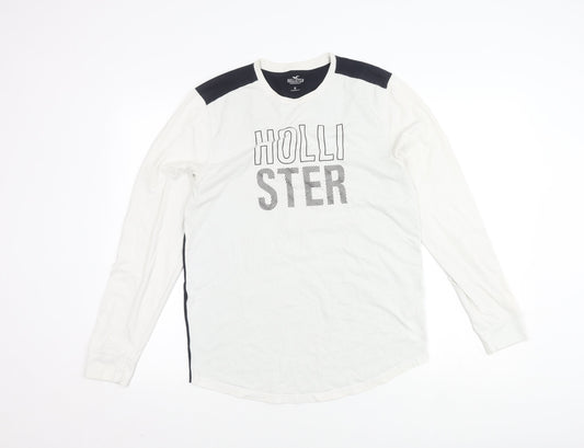Hollister Men's White Long Sleeve Logo T-Shirt M