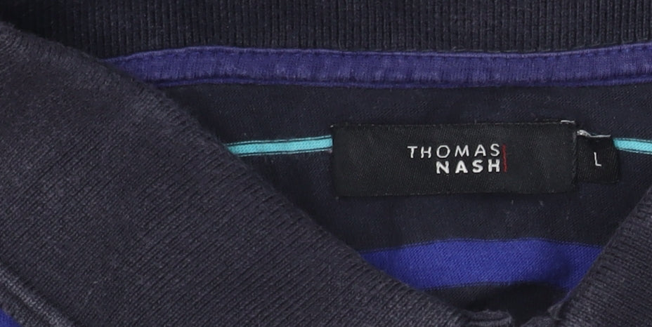 Thomas Nash Men's L Black Striped Polo Shirt